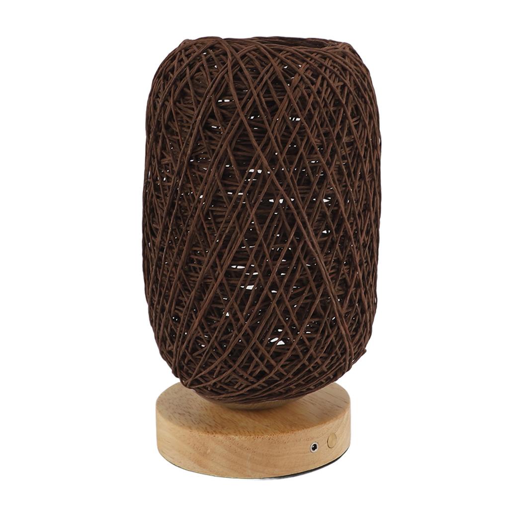 Table Lamp Rattan Wood Stepless Dimmable Warm Light Vintage LED Touch Control Beside Lamp for Bedroom Living Room