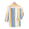 Men's Vertical Stripe Linen Blend Shirt Casual Roll Up Sleeve Loose Fit Streetwear Top