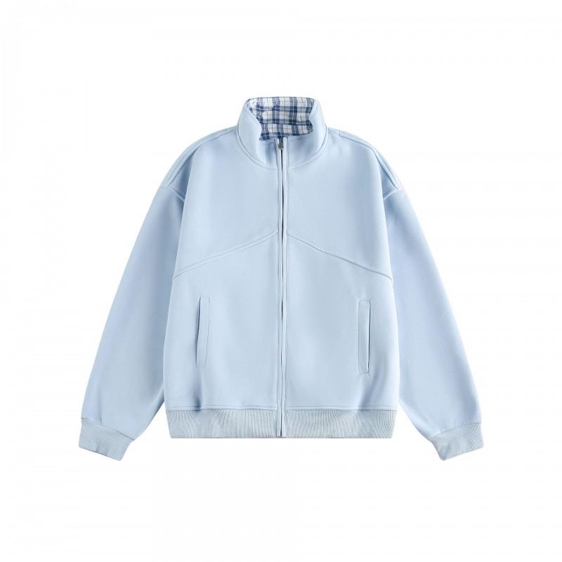 Unisex Stand Collar Zip-Up Sweatshirt Jacket Pure Color Short Fit Casual Outerwear Fall 2025