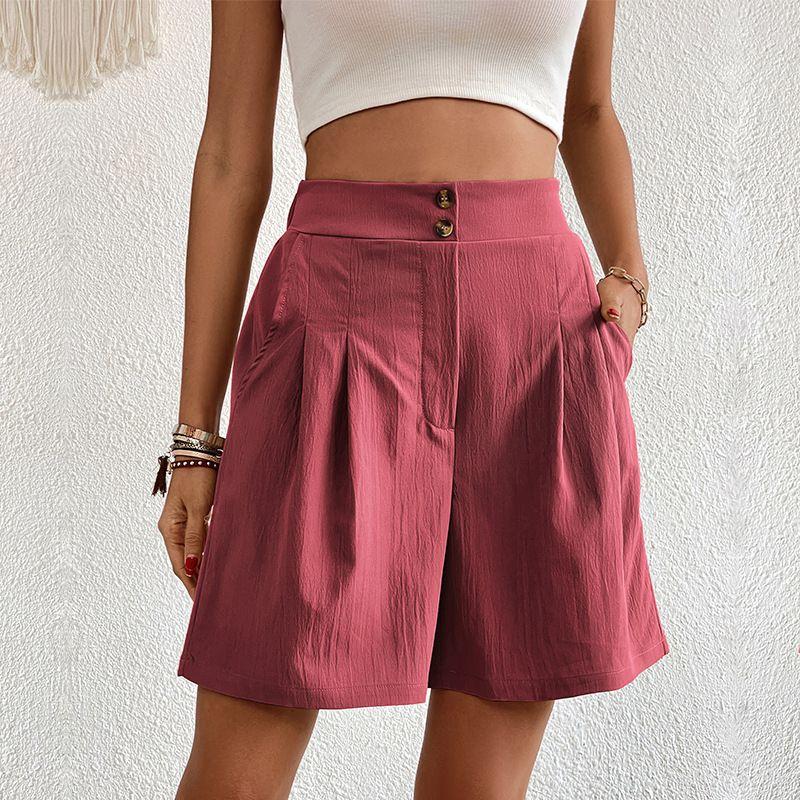 Pocket Solid Color High Waisted Shorts Pocket Pure Color High Waist Button Shorts