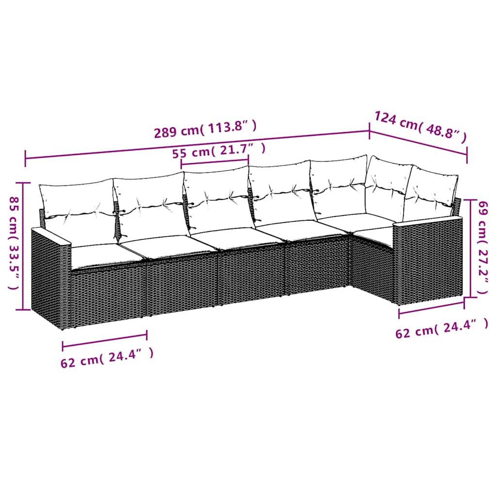 Vidaxl 6-Cz. Garden Furniture Set With Cushions, Black Poly Rattan