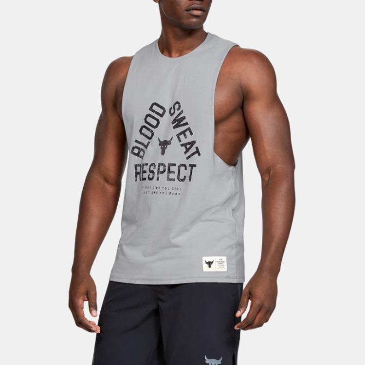 Under Armour Project Letter Print Sports Breathable Vest Men Vests Gray 1346097-011
