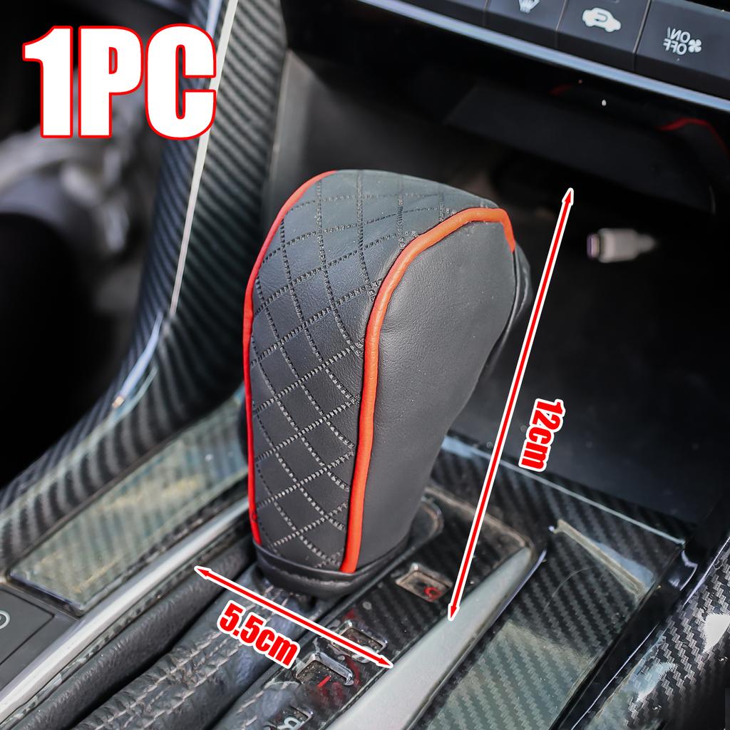 Universele Auto Versnellingspook Beschermhoes Leer Ademend Rundleer Versnellingspook Beschermhoes Koolstofvezel Patroon Auto Interieur
