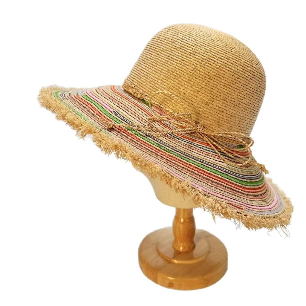 Delle Handmade Rough Edge Lafite Straw Hat Big Eaves Ladies Sun Hat Bow Sun Hat