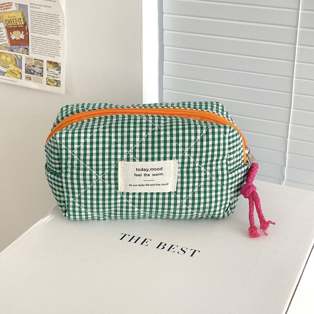 Classic Gingham Octagon Pencil Case With Cotton Material For Daily Use And Travel