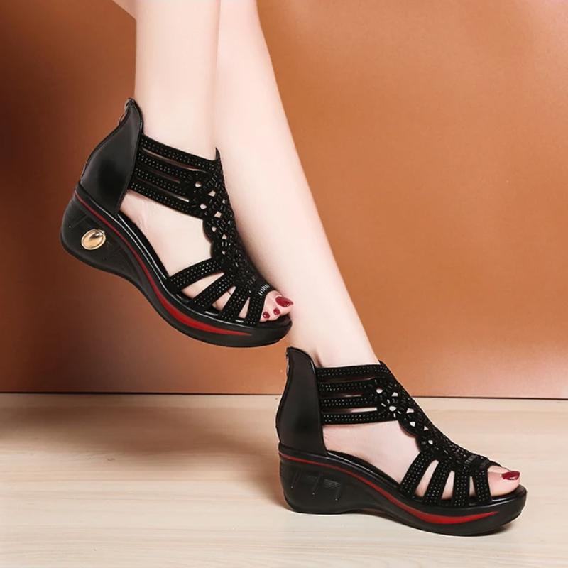 European and American Fish Mouth Sandals 2024 New Summer Slope Heels Elegant Hollow Women's Sandals Elegant High Heels Luxury