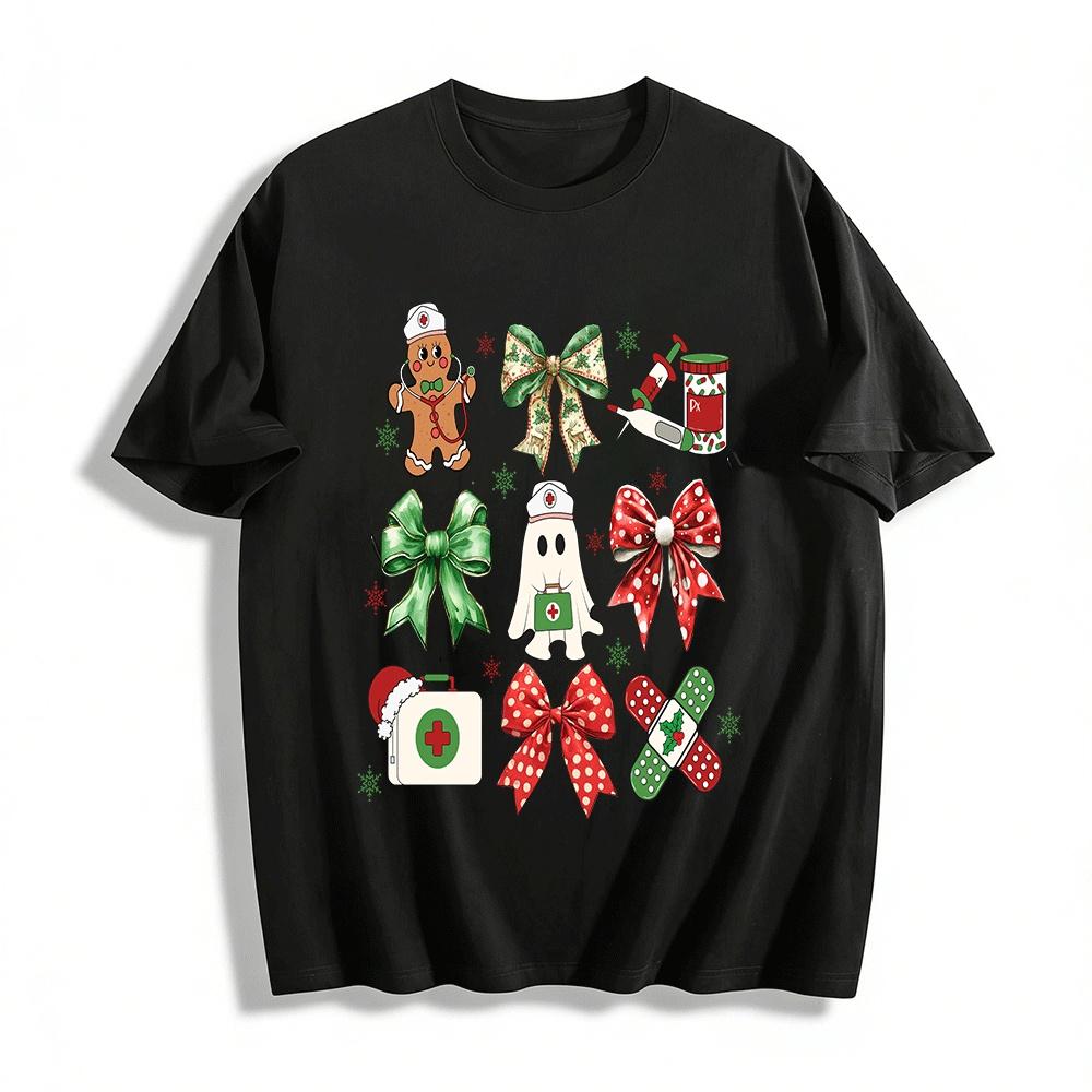 Christmas Medical Gingerbread Ghost Print Casual Top Pure cotton T-shirt XXS