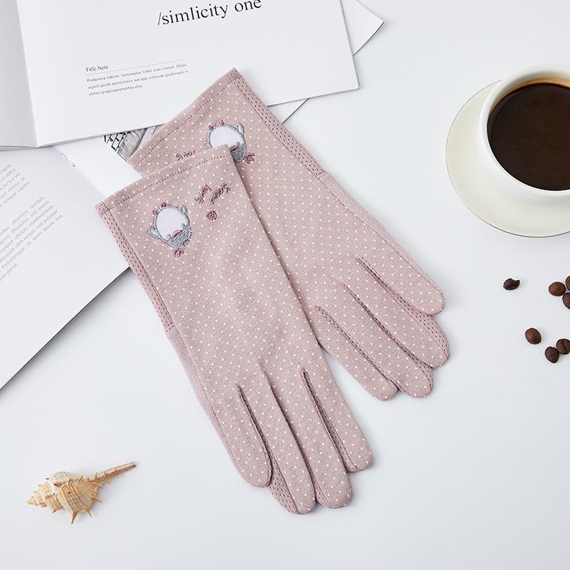 Sunscreen Gloves Spring and Summer Women's Fabric Embroidered Touch Screen Gloves Driving Breathable Outdoor Sunshade Cycling Gloves