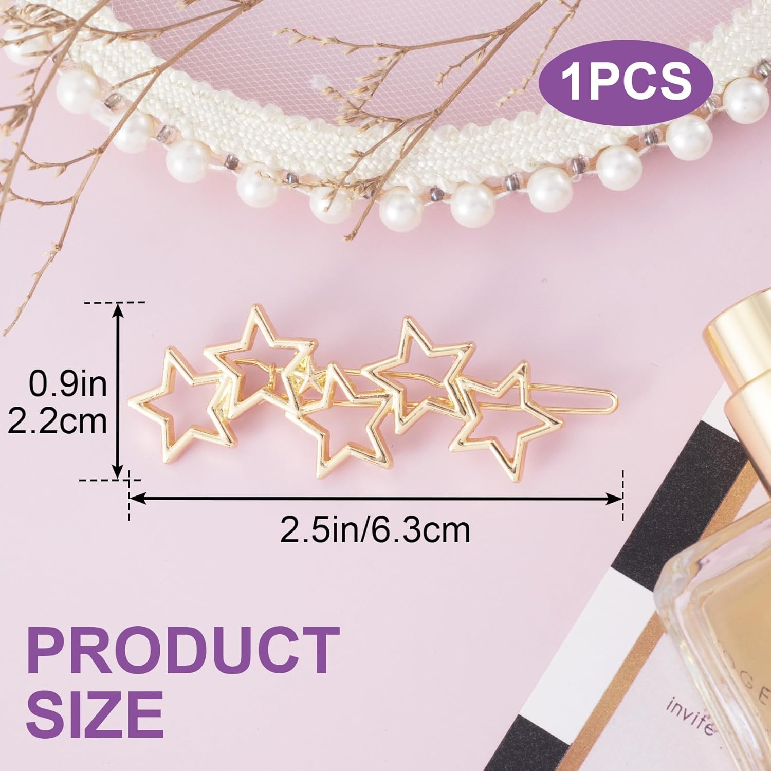 Gold Star Hair Pin for Women, Classical Metal Hair Bang Clips, Non-Slip Hollow Star Hair Barrette Accessories for Long Short Straight Curly Hair