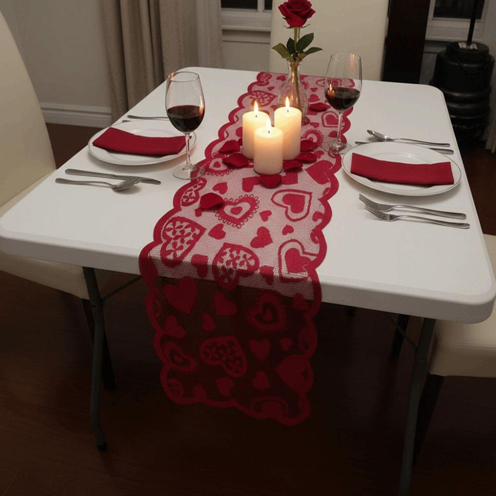 Rectangular Heart Shaped Table Runner Valentines Day Tableware Placemat  Desk Decoration