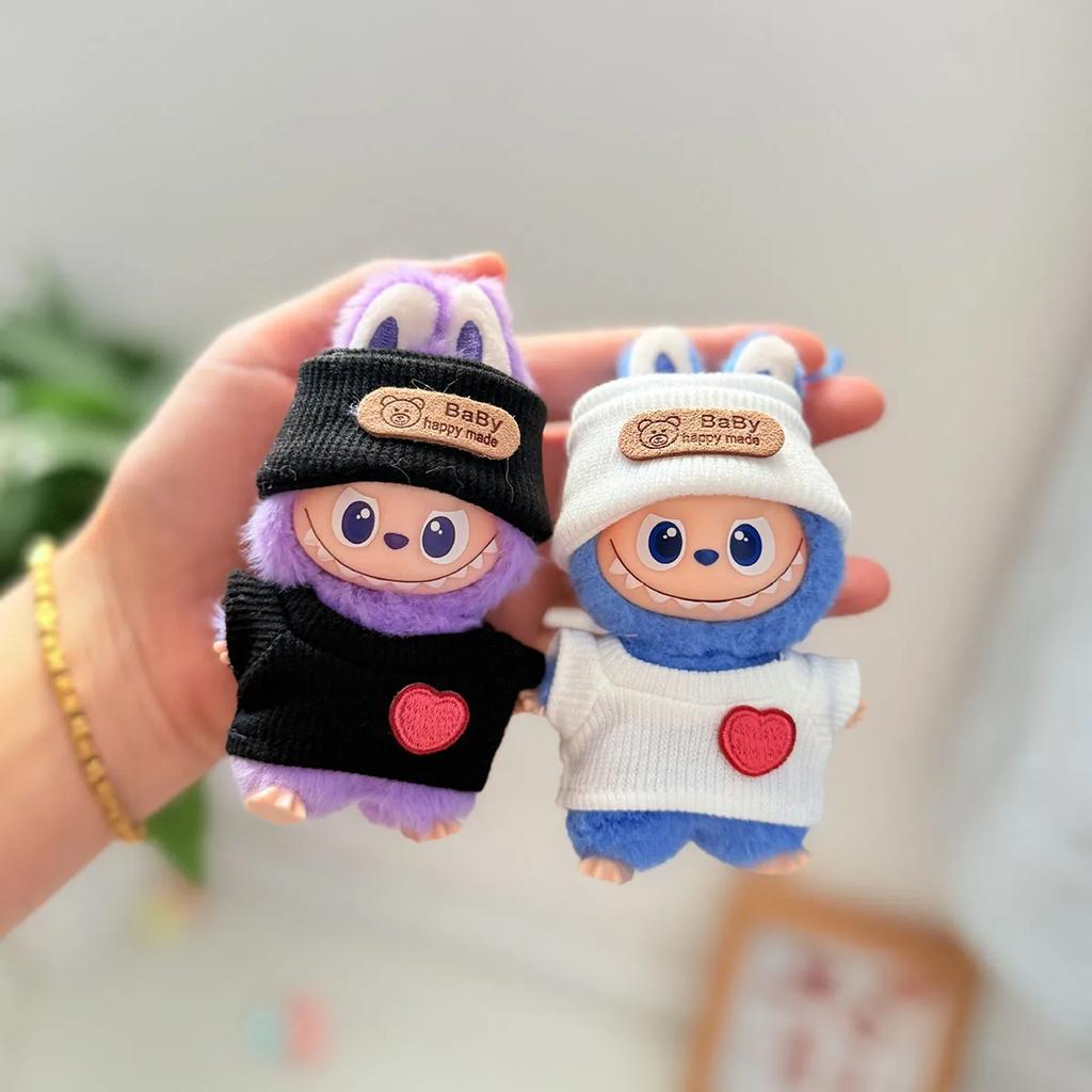 No DollPlush Doll Clothes for Mini Labubu 4.0 Bear Hat Love Sweater Set DIY Doll Accessories Gifts