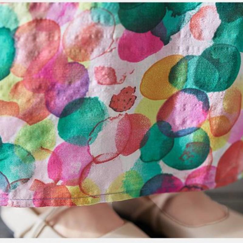 Johnature Frau Frühling O-Ausschnitt Vintage Stil Langarm Kleid Nischendruck Lose Casual Retro Kleid