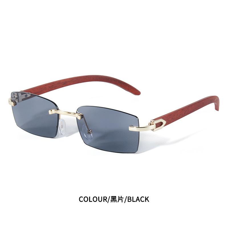 Fashion Sunglasses Men s and Women s Frameless Imitation Wood Grain Glasses Legs Sunglasses See picture