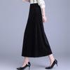 Black High-Waisted A-line Velvet Skirt - Elegant Mid-Length Design for Spring & Autumn