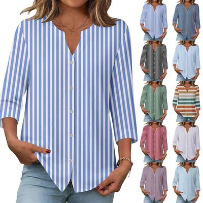 Blusa casual a rayas y cuadros estampada elegante para mujer