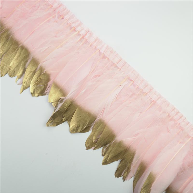2Meter Gold Silver Goose Feathers Trim On Tape Fringe Ribbon Geese Feather for Crafts Golden Needlework Accessories Decoration