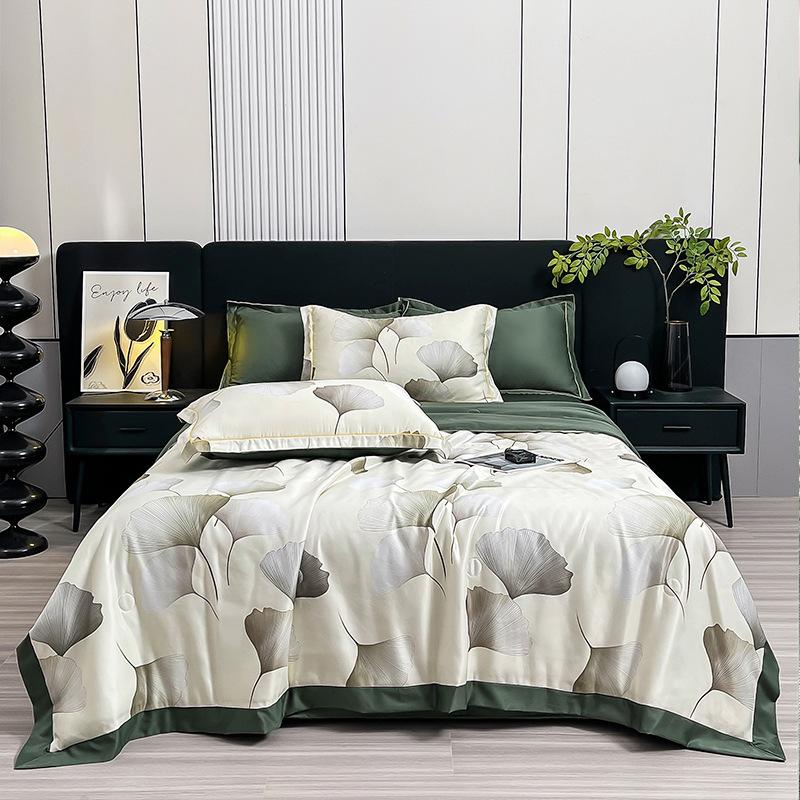 Floral Ice Silk Summer Quilt Cool Air Conditioner Washed Quilt Single Dormitory Thin Blanket King Size Luxury Bedding