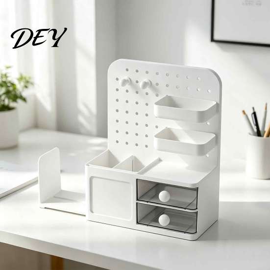 Customizable Desk Layout Perforated Board Storage Rack, Wall Mount Shelf for Office Stationery Bin Supplies Book, Multi-Functional Desktop Organizer