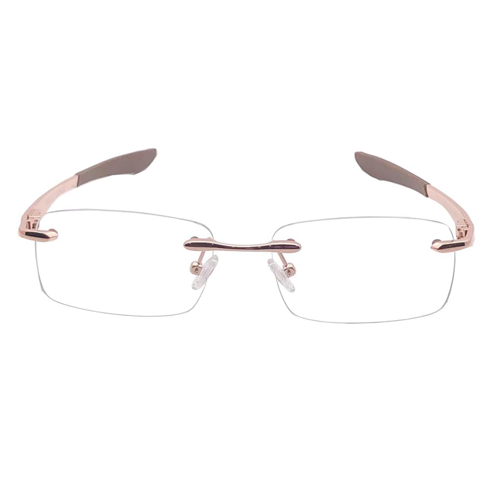 RSINC Rimless Frame/Eyeglass/Spectacle, Optical, Prescription, for Men and Women, Modern, Rose Gold Brown BR-1 N1 Rose Gold Brown