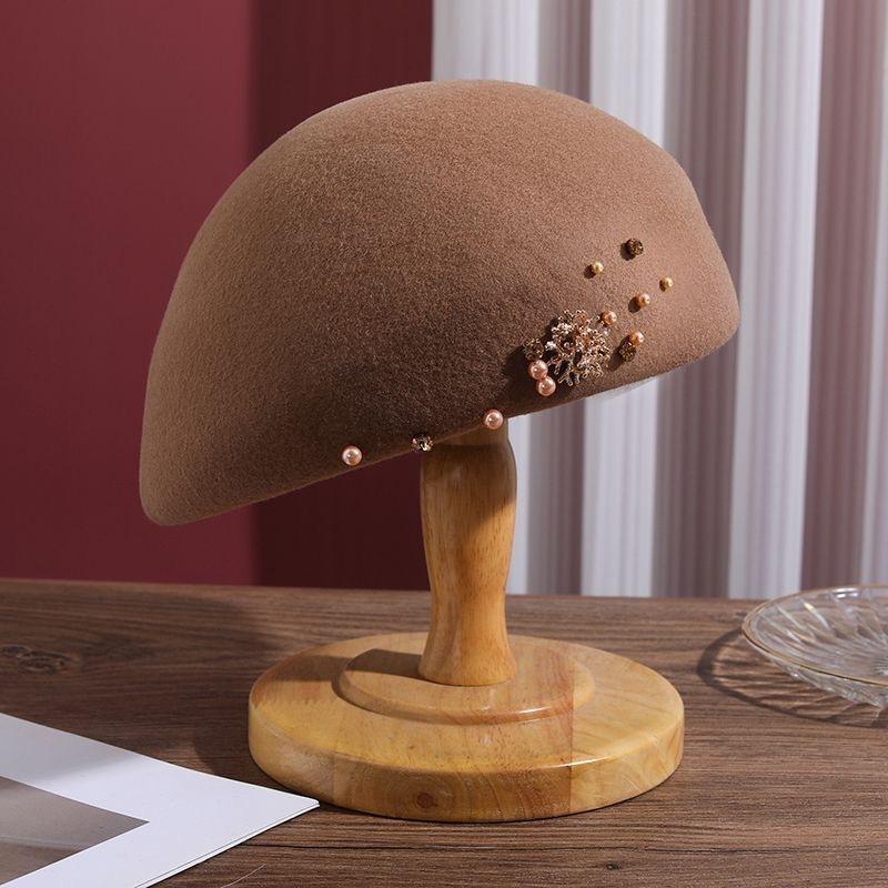 

Season Hat Pure Wool Beret Styling Handmade Beaded Bud Hat Wool Retro Versatile 55.5-57cm adjustable