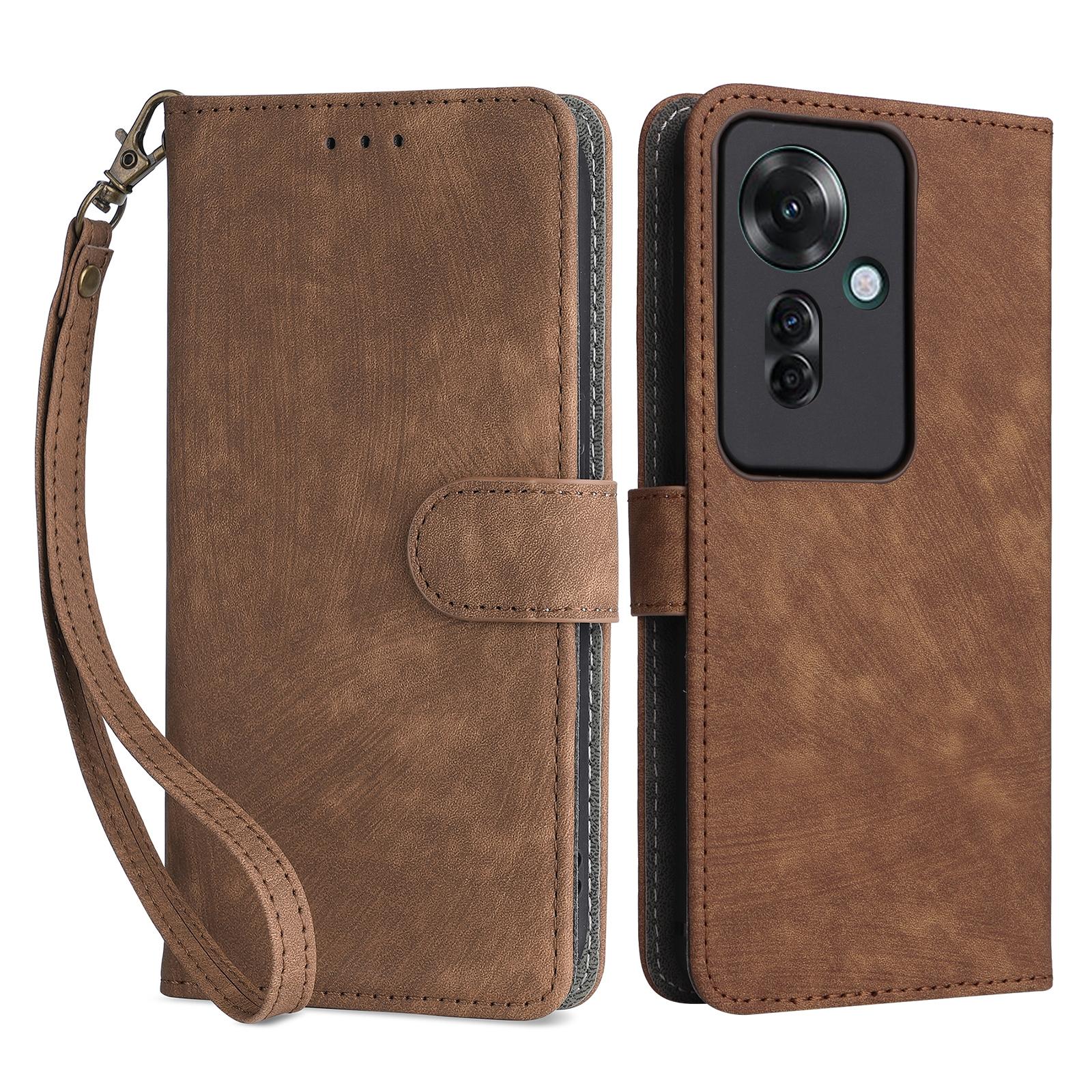

For Oppo Reno11 F 5G/F25 Pro 5G Wallet Case RFID Blocking Phone Cover with Wrist Strap Brown