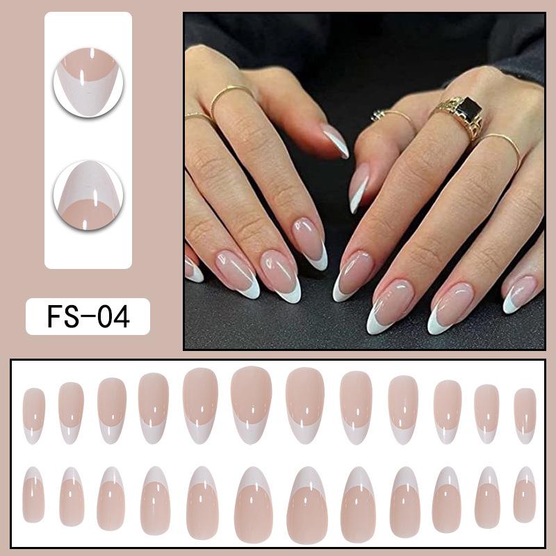 24 Pcs Nude Acrylic Press On Nail Art Short Medium Cheap Artificial Nails Simple White Black French Tips Fake Nails Set For Glue