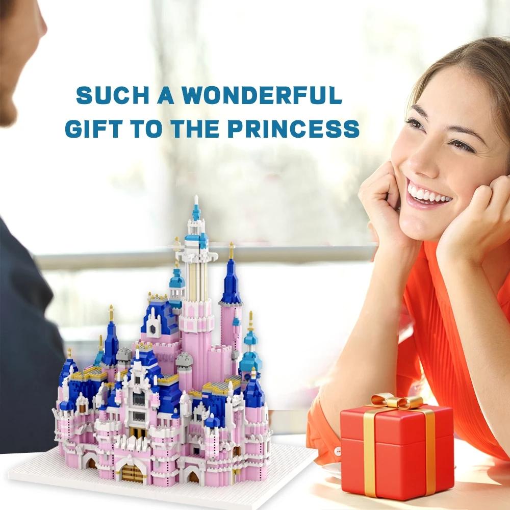 Geschenk Rosa Schloss Modellbausätze Spielzeug Mikroblock Bausteine für Erwachsene Prinzessin Kinder Schlösser Architektur Set Steine