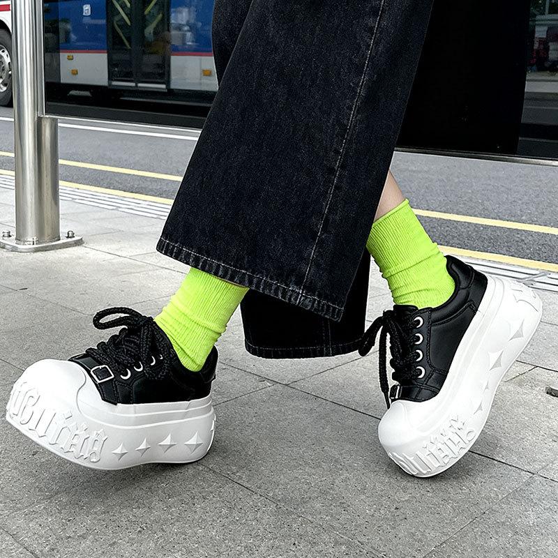 European Big Head Bread Shoes Women's New Thick-soled Muffin Shoes Versatile Small Height Increase Casual Board Shoes