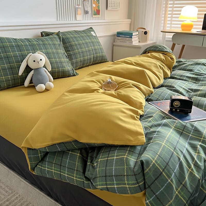 LiLang Washed Cotton Plaid Duvet Cover Set