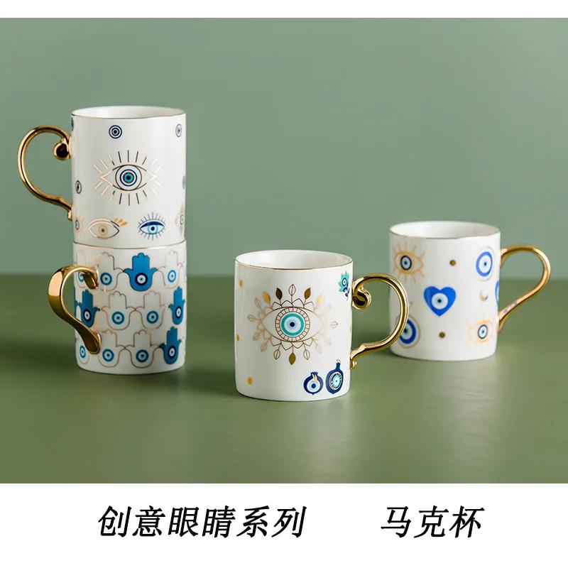 Kreative Teufelsauge Keramik Kaffeetasse Luxus Vergoldete Paartasse Haushalt Trinkteetasse Frühstück Dessert Milchbecher Geschenk