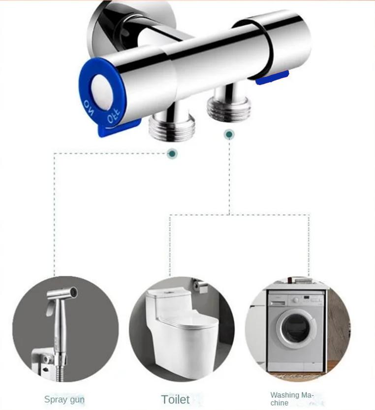 Stainless Steel Single Cold Water 1 In 2 Out Bathroom Toilet Angle Valve Washing Machine Double Outlet Water Tap