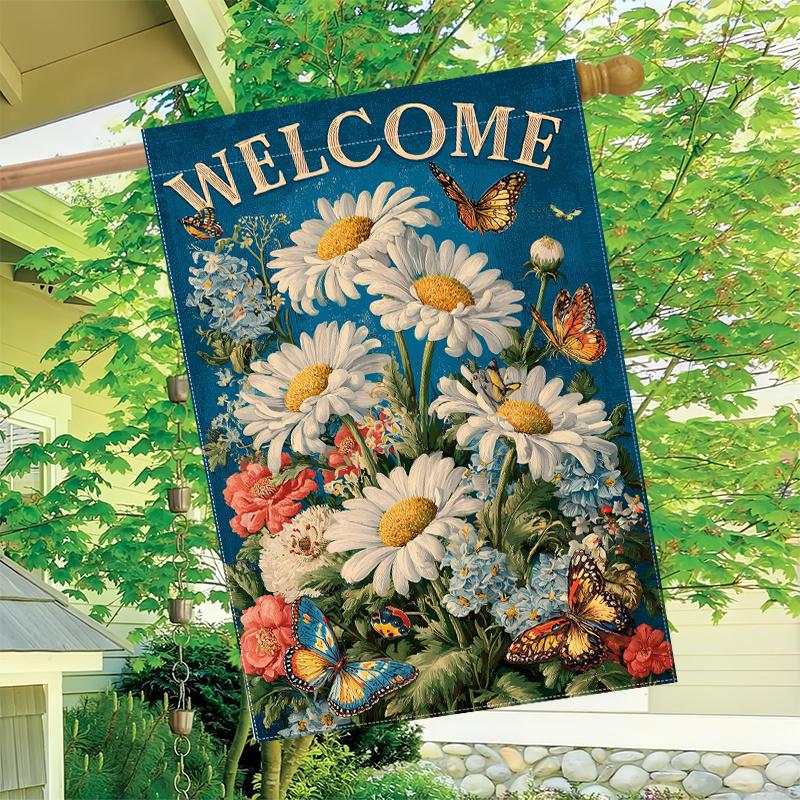 1pc Welcome Daisy Spring Garden Flag_2-28x40 Inch Garden Decoration Double S, Home Decoration, Yard Decoration, Outdoor Decoration, Lawn Decoration, F