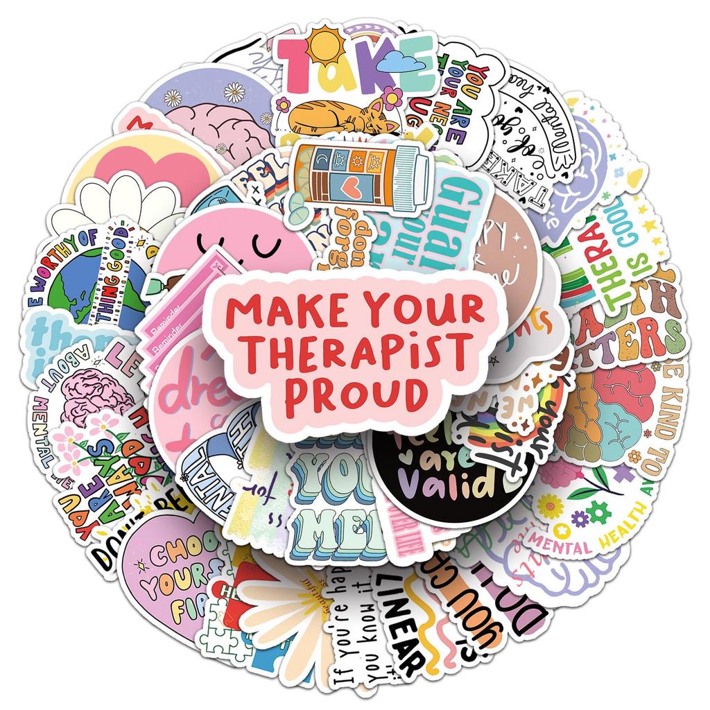 50 Mental Health Stickers: Inspirational English Phrases, Waterproof Decorative Journal Decals