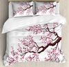 Japanese Duvet Cover Set,Branch Of A Flourishing Sakura Tree Flower Cherry Blossoms Spring Theme Art Japan Bedding Set Full Size