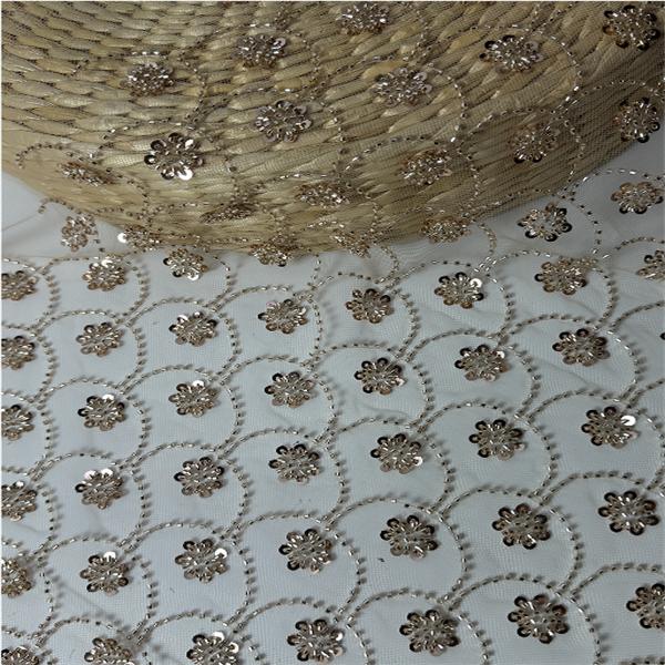 New Arrival Dubai Design Luxury High Quality Medium Weight Fluorescent Knitted Bridal Lace Tulle Fabric Beaded Embroidery