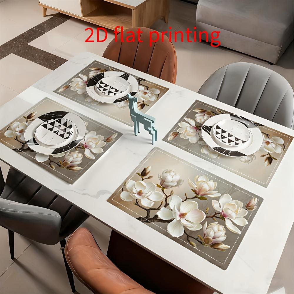 4 Stück Elegante Tischsets mit Magnolienmuster in Weiß | 30,5 cm x 45,7 cm Rechteckige Tischmatten für Esstisch, Ostern, Valentinstag und Heimdekoration - Perfekt