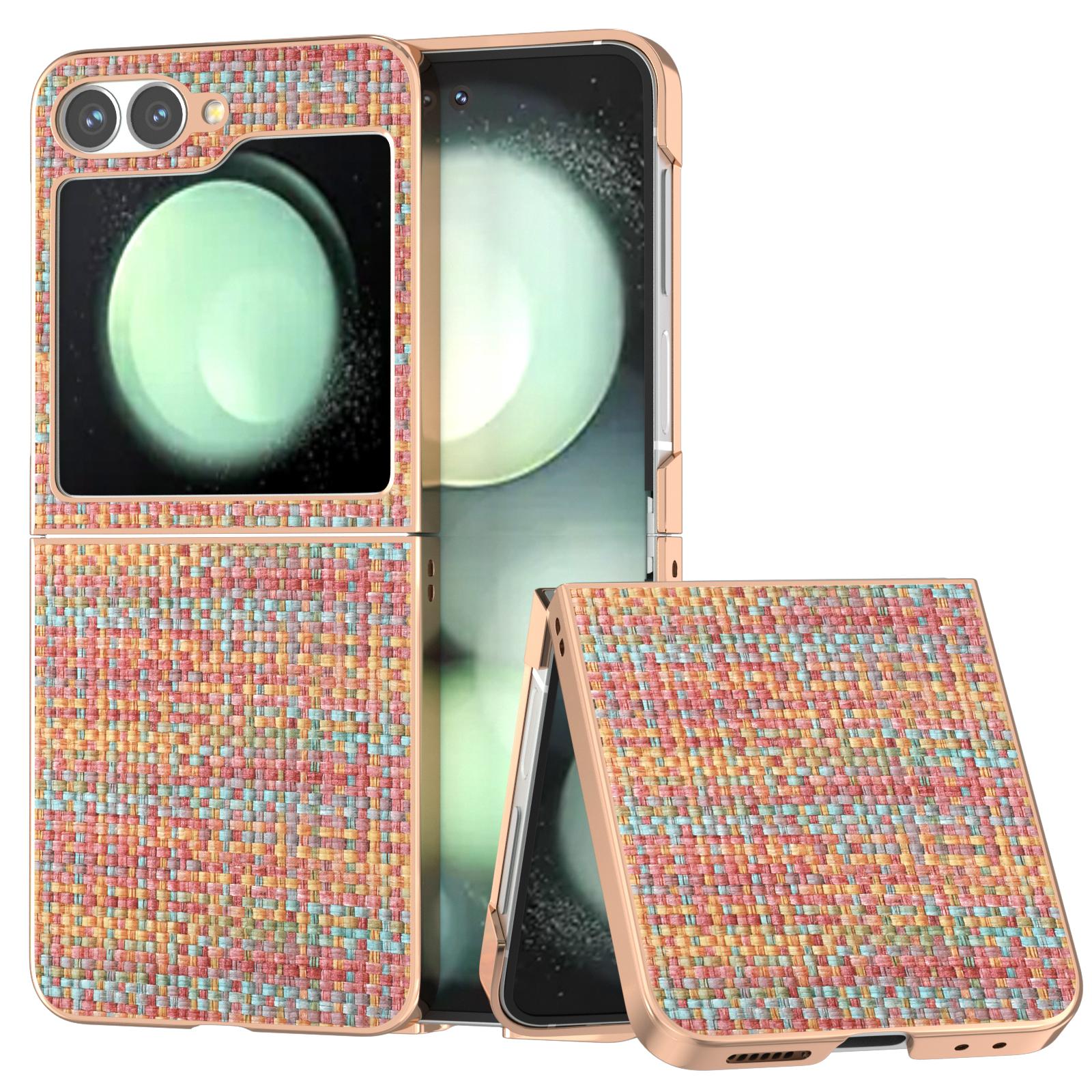 

ABEEL For Samsung Galaxy Z Flip7 FE 5G/Z Flip6 5G Case Electroplating Edge Plaid Texture PU Leather+PC Phone Cover D