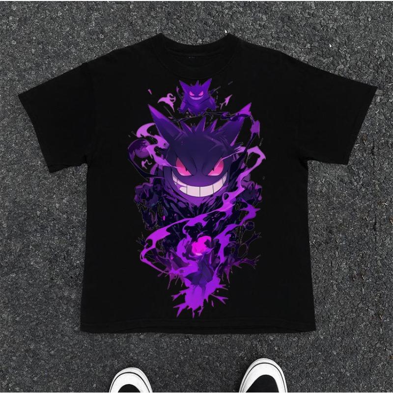 Pokémon Cartoon Gengar Original Printed T - Shirt, Summer New, Unisex, Y2K Harajuku Style, Loose & Casual Short - Sleeved Top