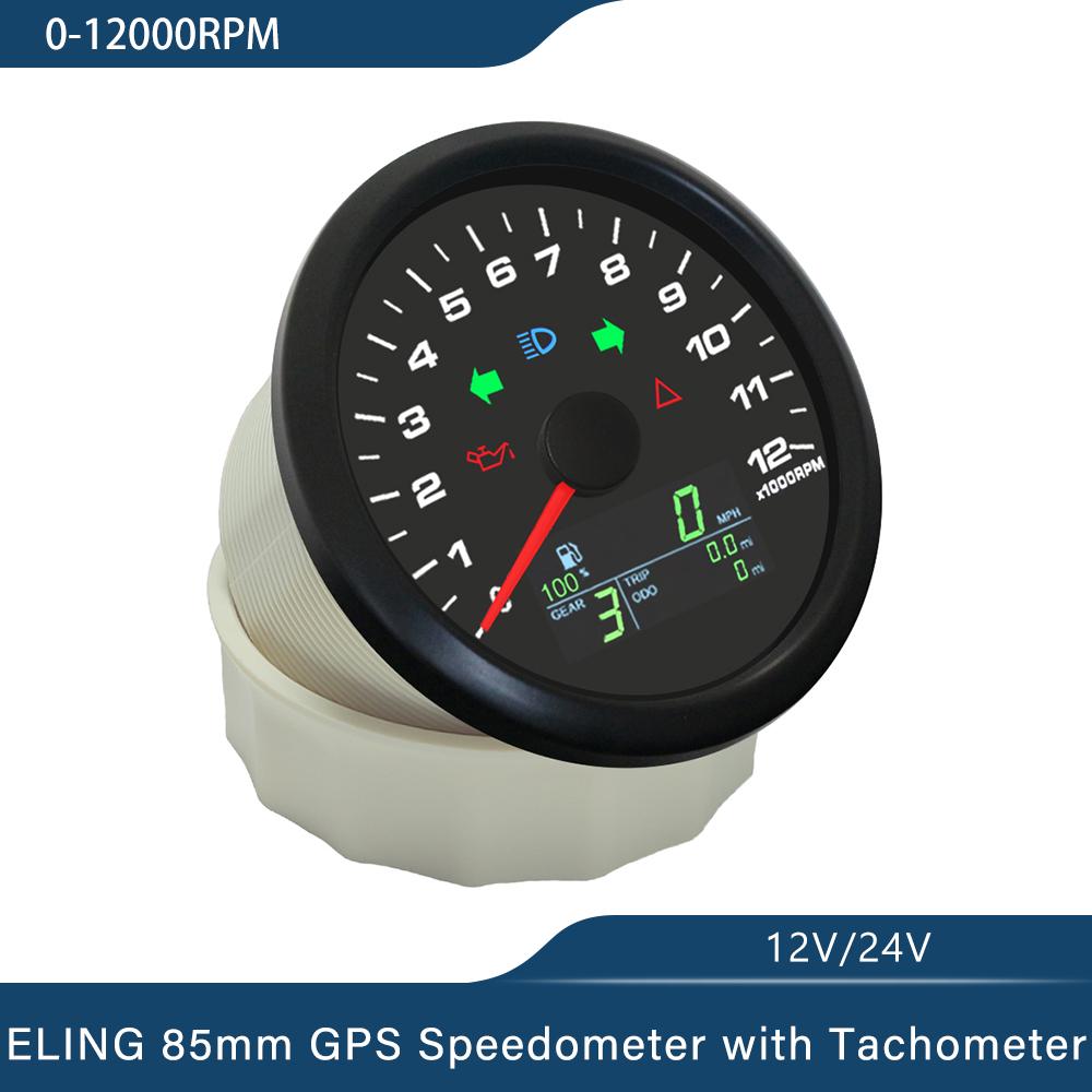 85mm GPS Speedometer 0-299km/h MPH with 0-12000RPM Tachometer Trip Odometer with Gear Number N 1-6 for Car Motorcycle Universal