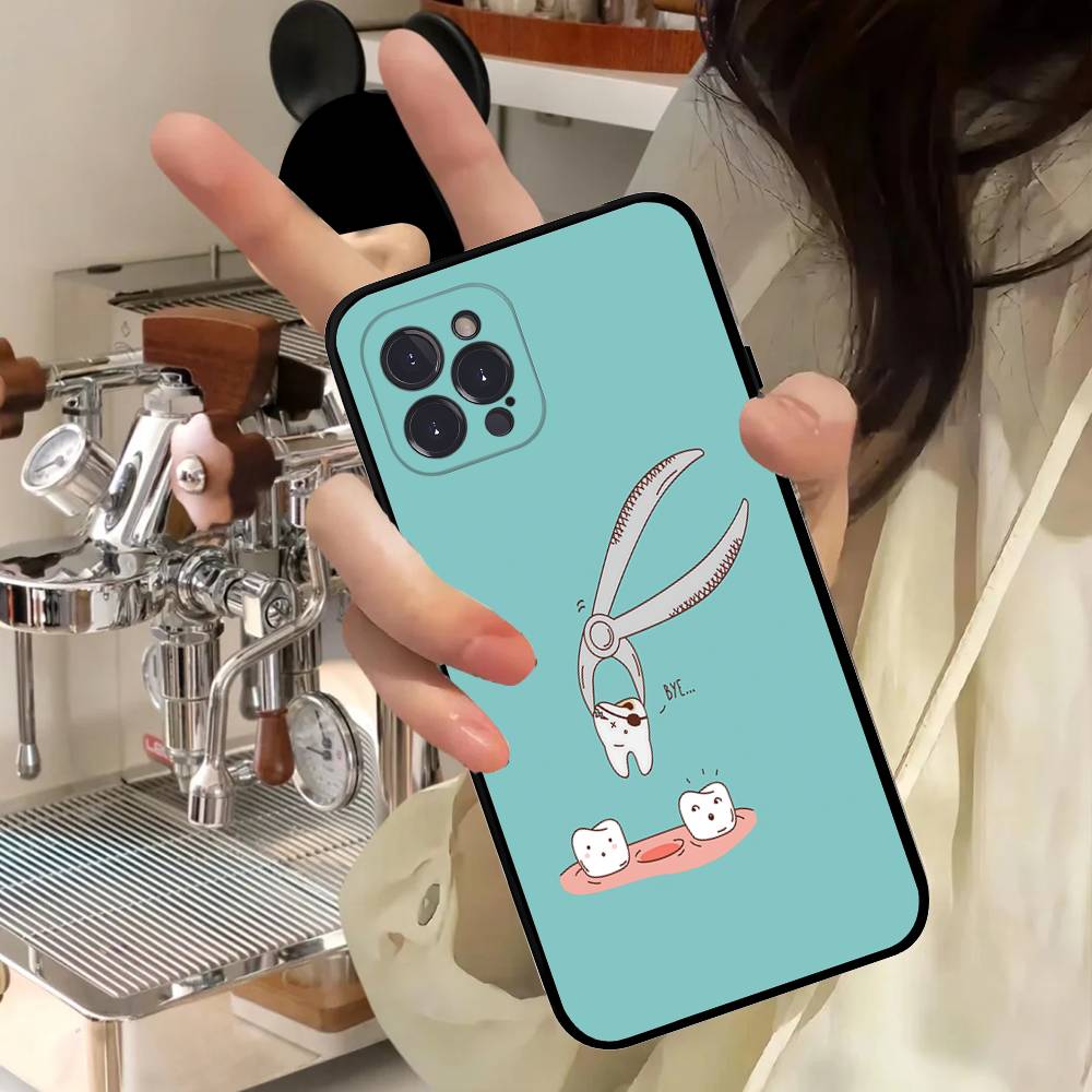 

Чехол для телефона с рисунком зубов стоматолога для IPhone 17 16 15 14 13 12 11 Pro Max Plus Mini Мягкий черный чехол iPhone 15