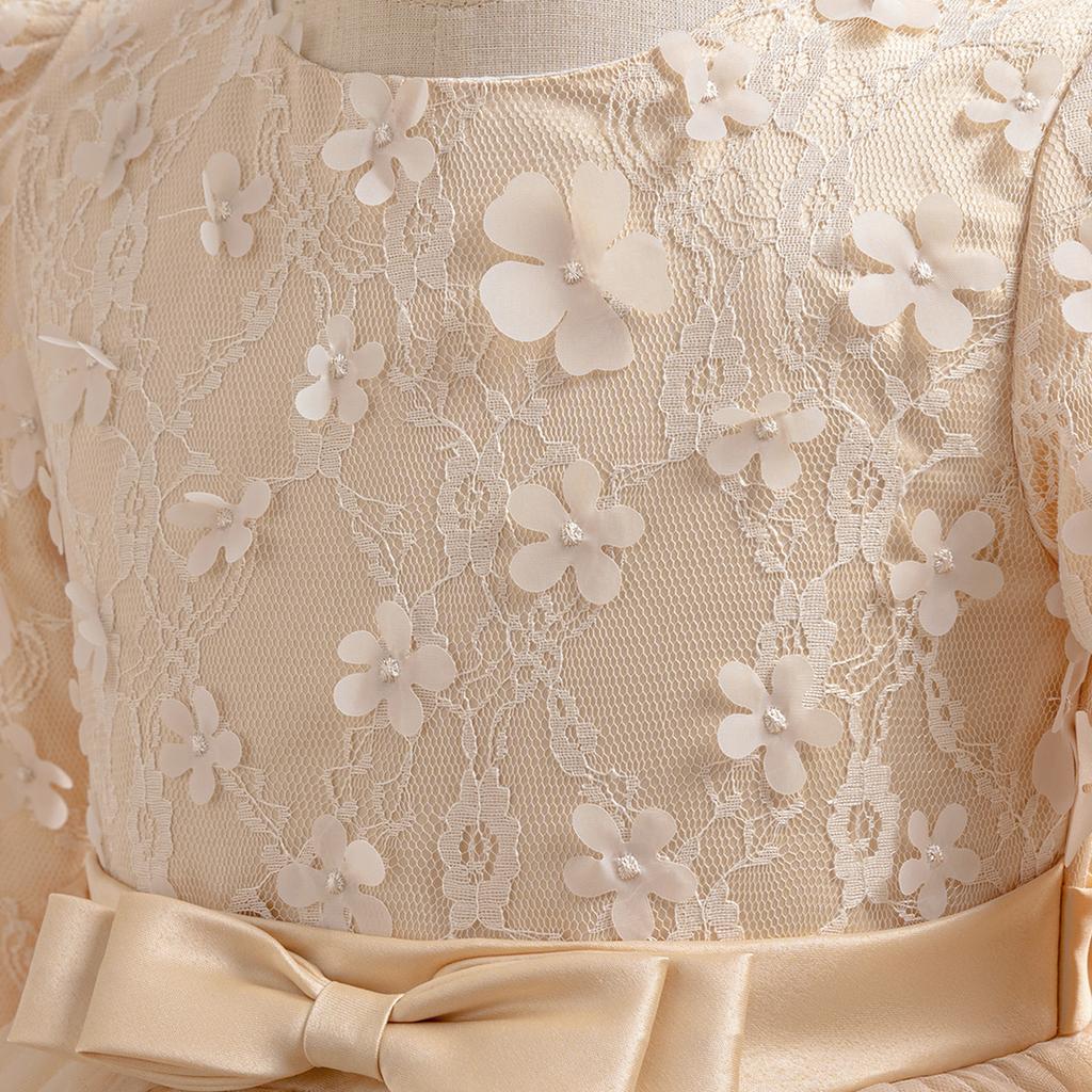 Flower Girl Princess Dress For Weddings Summer Kid Formal Bow Long Gown For School Evening Party Children New Year Cloth DZ752