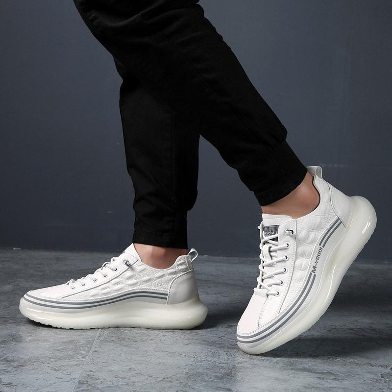 Autumn new men's shoes genuine leather soft surface lightweight sole white shoes men's cowhide crocodile pattern sports and leisure leather shoes men