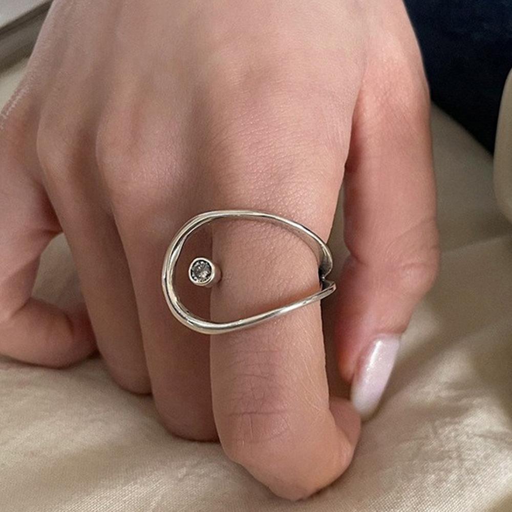 PANJBJ 925 Silver Line Crossing Ring for Women Punk Hip Hop Exaggerate Trend Adjustable Jewelry Party Gift