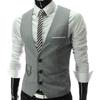Grey Dress Vests Slim Fit Mens Suit Vest Casual Sleeveless Waistcoat Gilet Homme Formal Business Jacket Male