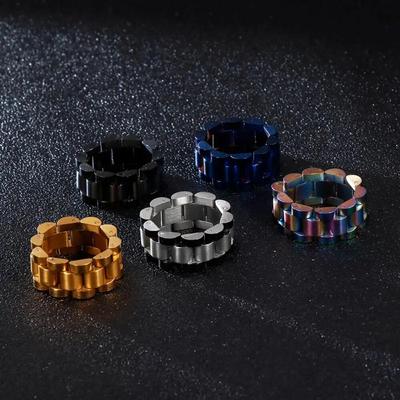 Fongten Orologio Retro Catena a Maglie Anello Uomo Acciaio Inossidabile Rock Biker Dito Uomo e Donna Anelli Coppia Punk Gioielli Moda Regalo