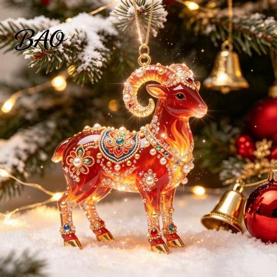 Christmas Tree Hanging Ornaments 2D Acrylic Goat Pendant, Keychain Bag Charm, Cute Sheep Rearview Clear Translucent Mirror Ornament for Holiday Party