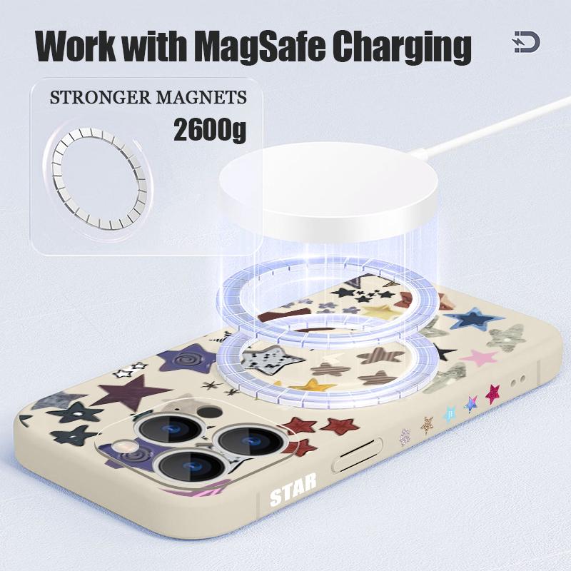 Magnetic For Magsafe Case For iPhone 17 Pro Max Colorful Stars Print Soft Silicone Phone Back Cover For iPhone 16 15 14 13 Pro Max 16e 17e