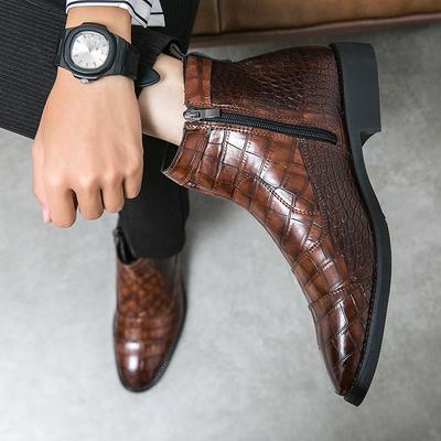 2024 New Crocodile Pattern Mid-Calf Ankle Boots Fashion Dress Boots Men Boots Original Short Boots Designer Business Male Shoes