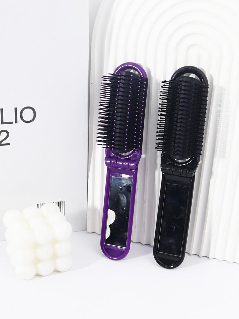 2-piece Set of Multi-color Portable Foldable Mirror Comb, Anti-static Folding Mirror Comb Special for Real Hair Wigs