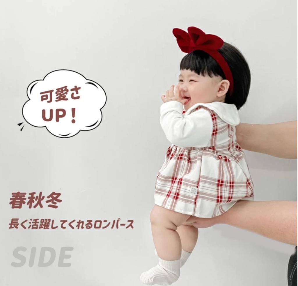 Baby Clothes Long Sleeve One Piece Dress Romper Checkered Layered Baby Newborn Girl Room Wear Cute Cotton Soft [SLINX] (Red, 73)